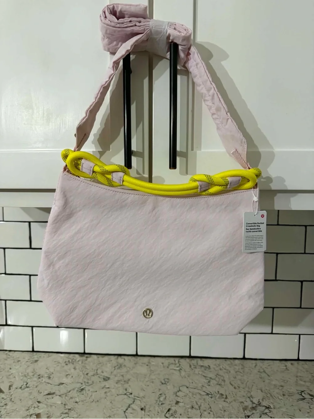 lululemon athletica Light Pink Shoulder Bag with Neon Yellow Accents